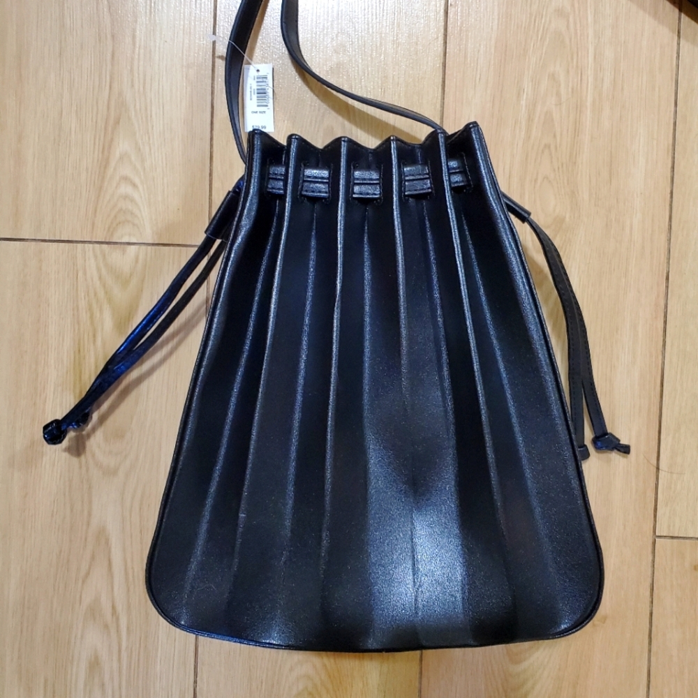 Banana Republic Factory, Black Faux Leather Accordion Bucket Bag, NWT